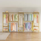 Higeego Large Clothes Rack, Clothing Rack for Hanging Clothes, Heavy Duty Garment Rack, Freestanding Wardrobe Closet with Extendable Hanger Rods, Width from 7.8 to 10.8 ft, H11 Gold - color: Gold, style: 5 Row