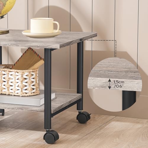 HOOBRO Printer Stand, 2-Tier Industrial Under Desk Printer Cart with Shelf, Mobile Heavy Duty Storage Rack on Wheels for Home, Office, Grey and Black BG02PS01G1 - color: Grey + Black, size: 15.7'' x 19.1''x 14.4''