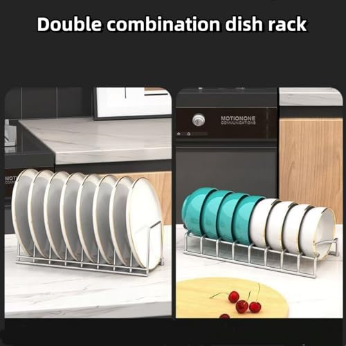 Dish Rack Plates Holder 2 Pack set, Plate organizer for cabinet space saver, Pan lid organizer, Kitchen Storage Cabinet Organizer for Plates/bowls/cups/lids/cutting boards/spatulas