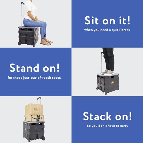 dbest products Quik Cart Collapsible Rolling Crate on Wheels for Teachers Tote Basket 80 lbs Capacity, Made from Heavy Duty Plastic and Used as a Seat, Grey - color: Gray, style: Standard