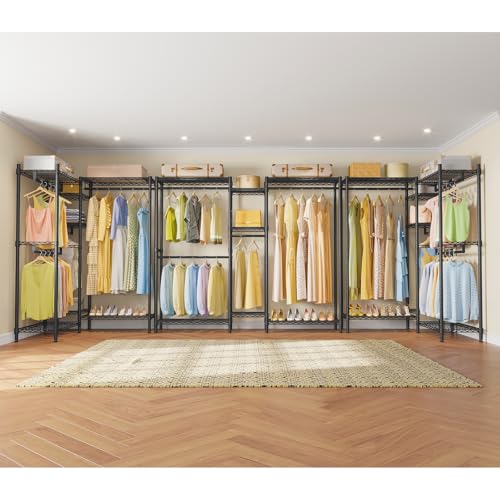 VIPEK Classic V6 Medium Heavy Duty Clothes Rack, 7-Tier Garment Rack with Adjustable Shelves, Portable Closet with 4 Hanging Rods, Space-Saving, 750lbs Capacity, 59.8" L x 14.6" W x 76.4" H, Black - color: Black, size: Classic V6 Medium