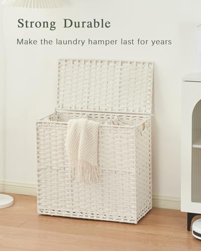SETVSON Laundry Hamper with Lid Laundry Basket 132 L (35 Gal) Wicker Clothes Hamper, Handwoven Rattan Hamper with Handles and 4 Removable Liner Bags, 6 Mesh Bags for Laundry Bedroom White - color: White, size: 35.0 Gal