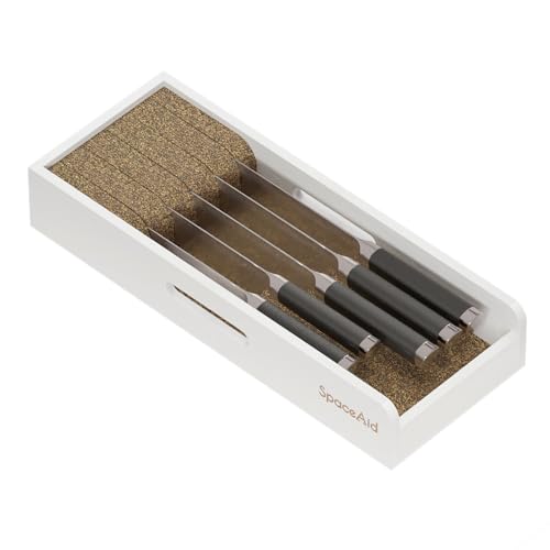 SpaceAid Knife Drawer Organizer Bamboo Insert Dock, Kitchen Steak Knives Holder Organizers Block for Drawer in Storage Organization (Small, White) - size: White, Small