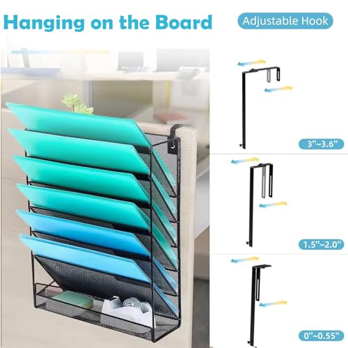 MINDEPOT 7-Tier Wall Hanging File Organizer Cubicle Hanging Organizer Mount File Holder, Mesh Magazine Document Mail Organizer Wall Organizer for Office School Home, Black - size: 7Tier