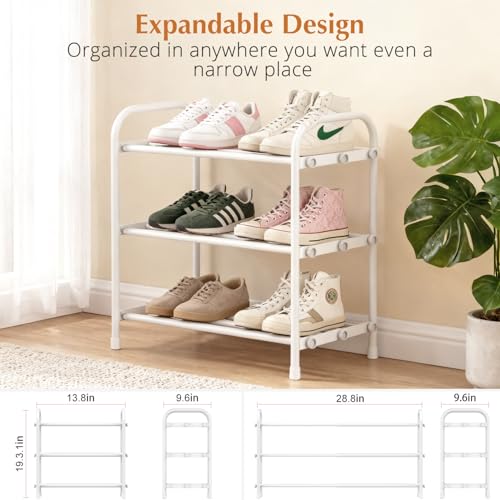 INSMART 3-Tier Expandable Shoe Rack, Stackable and Adjustable Shoes Organizer Storage Shelf, Sturdy and Durable Metal Structure Free Standing Shoe Rack for Closet Entryway Doorway, White - color: White, size: 3-Tier