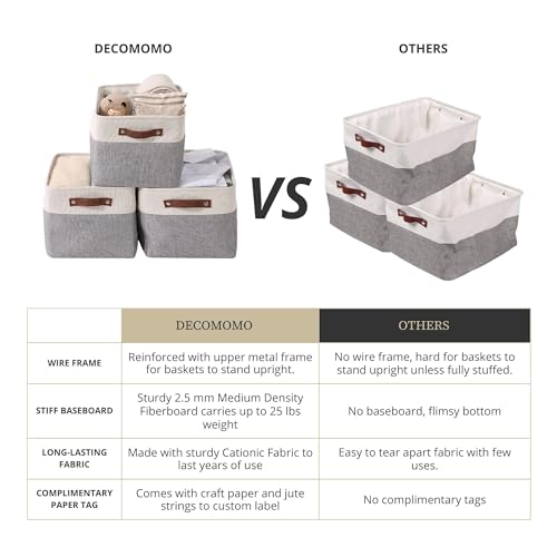 DECOMOMO Storage Bins, Extra Large Fabric Storage Baskets for Shelves, Decorative Linen Closet Organizer, 15.8 x 12.5 x 10 inches (Grey & White, 4 Pack) - color: Grey and White, size: Extra Large/4P