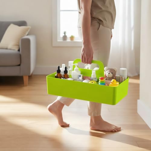 Portable Bath caddy for baby, Bathroom Makeup organizer Countertop with Handle,Skincare Organizer Caddy for Vanity,Storage Box with Handle,Large Cosmetic Display case for Dresser - color: M1-Green