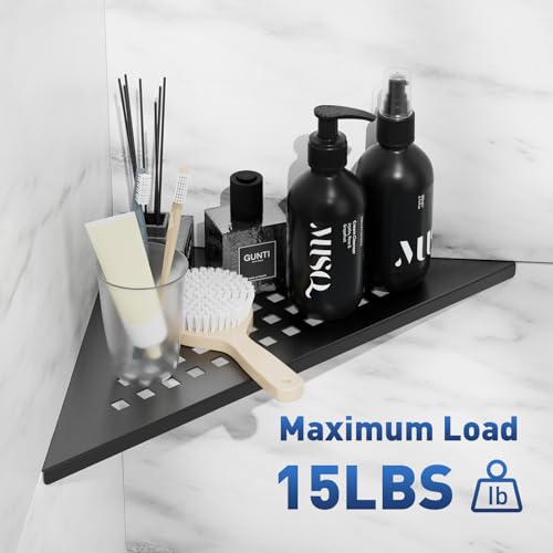 lives Corner Shower Shelf 10" Slot Design Recessed Matte Black Shower Shelves for Tiled Wall, 304 Stainless Steel Corner Shelves for Bathroom, 2 Pack (Square) - color: Black-square Pattern, size: Triangle-2pcs