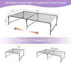 Refrigerator Organizer Freezer Organizer, Expandable Adjustable Kitchen Cabinet Rack for Pantry, Cupboard, Countertop - Space Saving Shelf (Black)