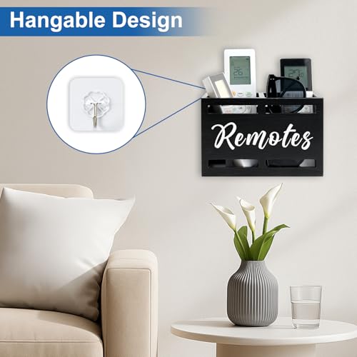 Wooden Remote Control Holder Wall Mount Remote Caddy for Table Bed TV Controller Holder Remotes Control Organizer for Wall Bedside Decorative Remotes Storage Box for Nightstand Couch Organizer 2 Slots - color: Black, size: 2 Slot
