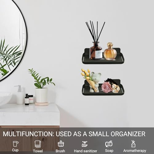FAYYGYH 2 Pack Adhesive Floating Shelves No Drill Small Floating Shelf for Wall Storage Damage-Free Wall Mounted Organizer for Bathroom, Kitchen, Bedroom & Office (Black) - color: Black