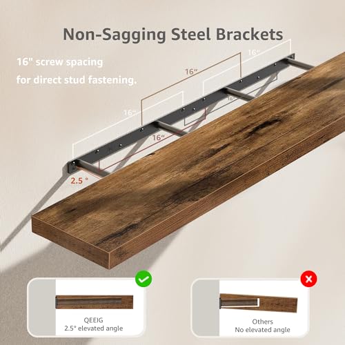 QEEIG Floating Shelves for Wall 55.1" Extra Long - Wall Shelf Bathroom Kitchen Living Room Bedroom Farmhouse Home Decor Display Bookshelf Large 55.1 x 9.3 inch Set of 2, Rustic Brown (008-140BN) - color: A. Brown, size: 55.1"