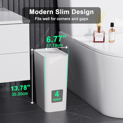 N. NETDOT 3 Pack (2 of 4 Gal & 1 of 2.6 Gal) Small Trash Can with Lid,Bathroom Garbage Can with Pop-Up Lid,Waste Basket for Bathroom,Kitchen,Bedroom,Powder Room,Craft Room,Office,College (Off White) - color: 4gal x2 & 2.6gal Off White