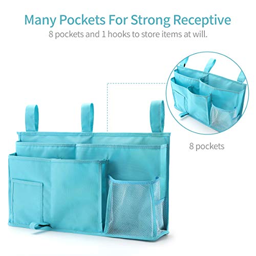 Bseash Bunk Bed Organizer, Bedside Caddy Hanging Bed Organizer Storage Bag 8 Pockets, for College Dorm Rooms Bed, Hospital Bed, Baby Bed Rails, 600D Oxford Cloth (Light Blue) - color: Light Blue, size: Large