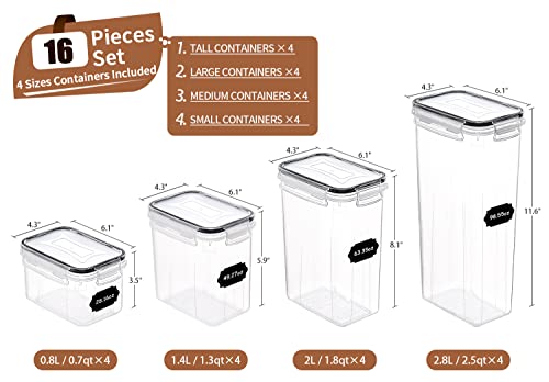 PRAKI Airtight Food Storage Containers Set, 16 Pcs BPA Free Plastic Dry Food Canisters for Kitchen Pantry Organization and Storage Ideal for Cereal, Flour & Sugar - Labels, Marker(Black) - color: Black