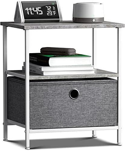 Sorbus Nightstand 1-Drawer Shelf Storage - Bedside Furniture & End Table Chest Dresser with Steel Frame, Wood Top & Easy Pull Fabric Bins for Home, Bedroom, Closets, Bathroom, Office & College Dorm - color: Grey, style: 1 Drawer