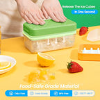 PHINOX Ice Cube Tray With Lid and Bin, Ice Trays for Freezer, Flexible Ice Cube Trays, Making 56 pcs Ice Cubes, Chilling Cocktail, Whiskey, Coffee, with 2 trays, Ice Container, Scoop&Cover, BPA Free - color: Green, size: 0.8"-2tier