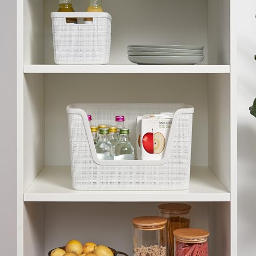 Curver Set of 4 Large 18L Easy Access Jute Decorative Plastic Organization and Storage Baskets - Perfect Bins for Home Office, Closet Shelves, Kitchen Pantry and All Bedroom Essentials, White - color: White, size: Large Easy Access 18L
