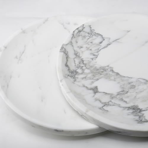 Karibiber Marble Tray, White Bathroom Countertop, Decorative Serving Tray for Kitchen Counter and Coffee Table, Round Vanity Trays for Skincare and Perfume, Italian Statuario Natural Marble, 11.8 - color: Statuario