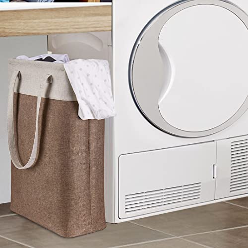 i BKGOO Laundry Basket with Handles Beige&Brown Slim Laundry Bin Collapsible Dirty Clothes Basket Narrow Laundry Bag Foldable Dirty Hamper for Camping, Dorms, Apartments - color: Beig&Brown