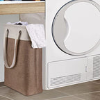 i BKGOO Laundry Basket with Handles Beige&Brown Slim Laundry Bin Collapsible Dirty Clothes Basket Narrow Laundry Bag Foldable Dirty Hamper for Camping, Dorms, Apartments - color: Beig&Brown