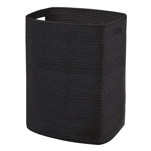 MEGASKET Large Laundry Hamper 16"x13"x22" - Tall Woven Laundry Basket, Cotton Rope Dirty Clothes Hamper, Baby Kids Nursery Wicker Laundry Basket, Bedroom Aesthetic, Soft Laundry Bin, Black Hamper, 75L - color: Black