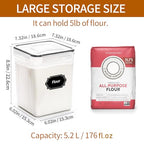 HKJ Chef 4 Pack Large Airtight Food Storage Containers with Lids (5.2L / 176oz), BPA Free Plastic Kitchen and Pantry Organization Contianers for Cereal Flour and Sugar Storage, Labels & Marker