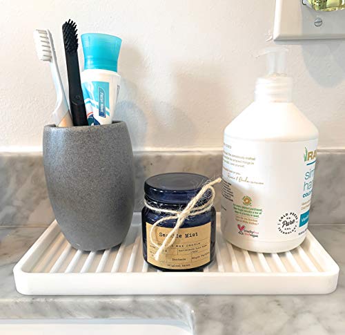 Happitasa Silicone Kitchen Sink Organizer Tray, Sponge Holder and Countertop Protector | Bathroom and Kitchen Soap Dish and Dispenser Tray (White, 10"x5.25") - color: White, size: 10"x5.25"