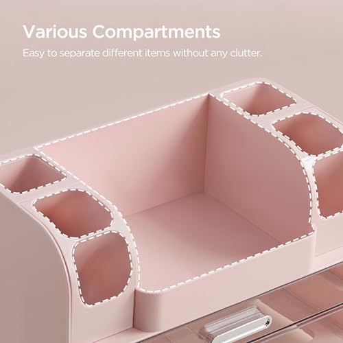 HBlife Makeup Organizer for Vanity with Brush Holder, Large Bathroom Countertop Cosmetic Organizer Skin Care Storage, Easy to Store Lipsticks, Nail Polishes, Perfumes, Eyeshadow Palettes, Pink - color: Pink