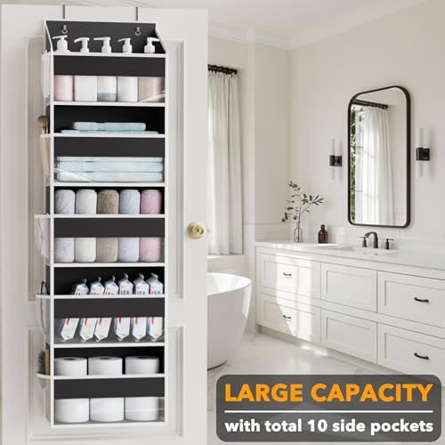SpaceAid 2 Pack Over The Door Organizer with 5 Large Pockets and 10 Mesh Side Pockets, 5 Layers Door Organizer Hanging with Clear Window for Bedroom, Bathroom, Pantry and Nursery, Black - color: Black, size: 2 Pack