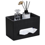 Tissue Box Cover Rectangle with Storage Tray, PU Leather Tissue Holder for Bathroom Vanity Countertop Night Stands Bedroom Office Desk, Stylish Rectangular Tissue Box Holder (Black) - color: Black