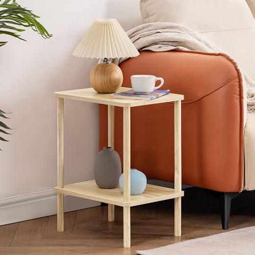 Apicizon 2 Tier End Table, Small Side Table with Solid Wood Legs, Boho Bedside Table with Storage Shelf, Nightstand for Small Spaces, Bedroom, Living Room, Entryway, Easy Assembly, Light Natural - color: Light Natural, size: 1 Set, style: 2 Tier
