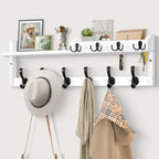 Coat Rack Wall Mount with Shelf, 27.5" Entryway Wall Hanging Shelf, Coat and Key Hanger with 10 Dual Hooks, Mail Organizer and Key Holder Hat Rack for Wall, Wood Coat Hooks with Storage - color: White