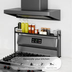 Bumusty Adjustable Stove Top Shelf – Expandable 4-Level Spice Rack and Kitchen Countertop Organizer, Anti-Slip Metal, 27"–33" Length, 11"–14" Height, Black