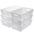 Tiawudi Stackable Woven Plastic Basket, Storage Bins for Cabinet, Closet, Shelf, Under Sink and Countertop, Pantry Organizer Bins, 6 Pack - color: White