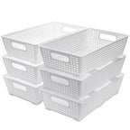 Tiawudi Stackable Woven Plastic Basket, Storage Bins for Cabinet, Closet, Shelf, Under Sink and Countertop, Pantry Organizer Bins, 6 Pack - color: White