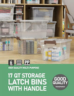 WYT 6 Pack 17qt Clear Plastic Storage Bin with Lid and Latching Buckles, Stackable Tote Organizing Box with Handle - size: 17qt - 6 pack
