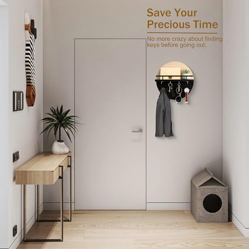 dreampossible Key Holder for Wall Decorative with Shelf and Hooks, Mail Organizer Wall Mount with Sunglasses Holder, Circular Design Entryway Key Rack Hanger, Rustic Home Decor - color: Light brown&Black