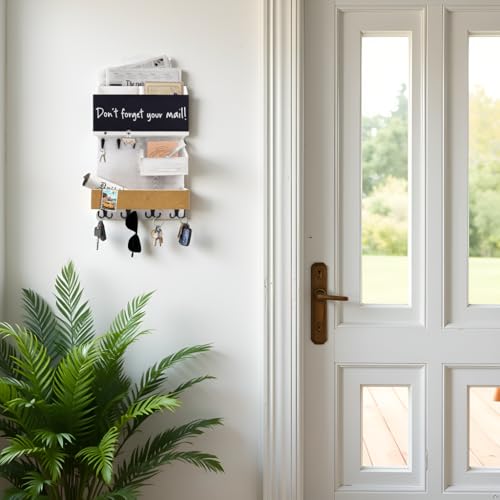 Mail Organizer Wall Mount，Key Holder Mail and Key Organizer for Wall with Shelf, Chalkboard, Corkboard, Home Decor for Room Office Entryway(Ivory White) - color: Ivory White, size: Vertical