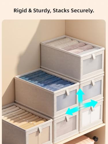 1 Pc Large Storage Bins with Clear Window Collapsible Cloth Organizer Box for Clothing, Toys, Blankets, Closet Shelf Storage, Grey, Large - size: L