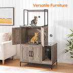 HOOBRO Cat Litter Box Enclosure Furniture, 2 in 1 Hidden Litter Box Furniture with Shelf, Double Litter Box Cabinet with 2 Dangling Plush Balls and 1 Toy Ball, Greige and Black BG78MW01 - color: Greige
