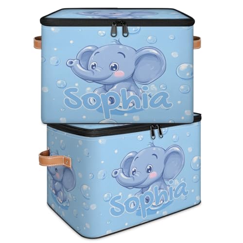 Custom Storage Basket with Name, Personalized Storage Bins with Zipper Lid, Foldable Fabric Storage Box Large capacity with Handle Bubble Elephant - color: Option 18