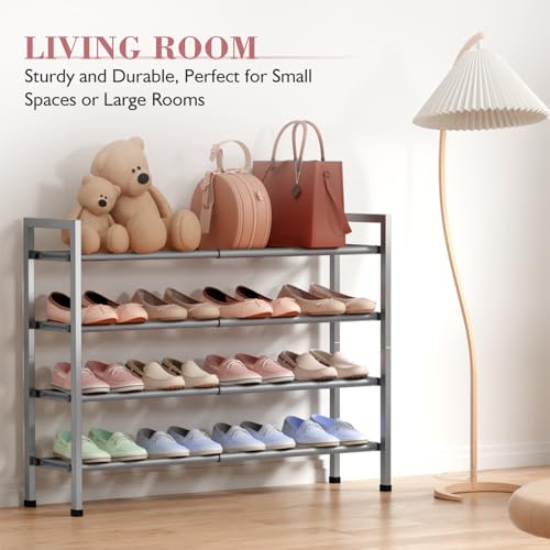 Bumusty 4-Tier Expandable Shoe Rack for Closet, 18“-33” Adjustable Shoe Rack for Small Space, Small Shoe Organizer for Front Door, Sturdy Metal, Light Grey - color: Light Grey, size: 4-Tier