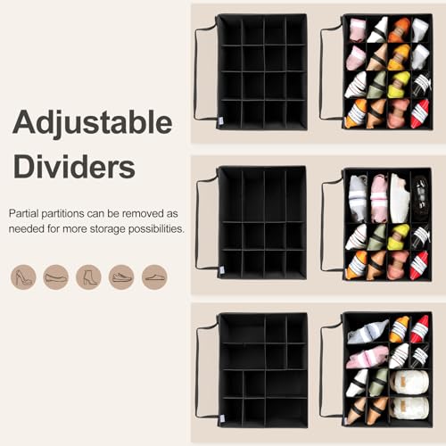 TOPIA HOME Shoe Organizer for Closet, Foldable Shoe Box with Adjustable Dividers and Clear Cover, Space Saving Shoe Storage Organizer Cabinet with Reinforced Handles, Fits 16 Pairs, Black, TP09B - color: Black, size: Large(20.87''L x 16.54''W x 13.5''H)