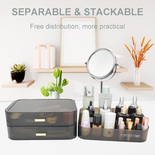 Makeup Organizer with 2 Drawers, Cosmetics Organizer for Bedroom and Bathroom Vanity Countertops, Large Capacity Cosmetic Storage Box for Skincare Cream Perfume Lipstick Dresser Counter-Black - color: Black-1, size: 2 Drawers