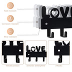 Key Holder for Wall, Key Hooks with 8 Hooks, Key Holder Wall Mount Self Adhesive, Key Rack for Wall No Drill for Entryway, Front Door, Hallway, Living Room (Black-Love You Bye)