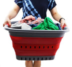 SAMMART 37L (9.77 gallon) Collapsible Plastic Laundry Basket - Foldable Pop Up Storage Container/Organizer - Space Saving Hamper/Basket (1, Grey/Red) - color: Grey/Red