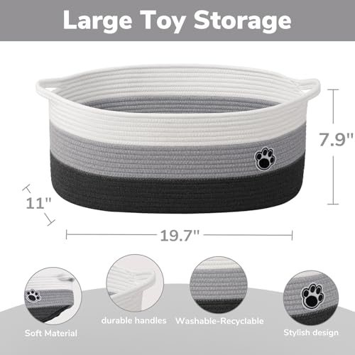 Large Dog Toy Basket, 19.7" X 11" X 7.9" Woven Baskets for Dog Cat Storage, Toy Basket with Handles for Nursery, Living Room, Gift Baskets Empty for Baby Shower, Mixed-Gray - color: Grey, size: 19.7"L x 11"W x 7.9"H