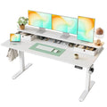 TIQLAB Standing Desk with Two Drawers, Stand Up Standing Desk Adjustable Height, Electric Sit Stand Table with Storage Shelf and Splice Board, 63 * 24 inch, White - color: White, size: 63*24 inch without keyboard tray