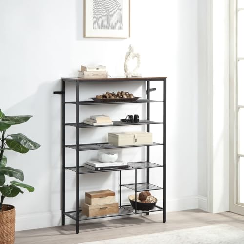 6 Tier Shoe Rack Organizer, Metal Mesh Shoe Storage Shelf, Storage Boots .for Entryway, Closet,Hallway, Bedroom,Cloakroom,Garage, Industrial,Rustic Brown - size: 6-Tier
